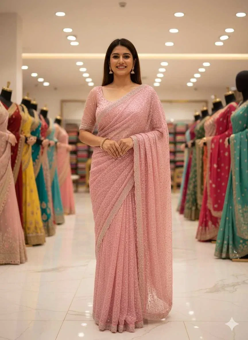 Ds 745 Soft Net with Sequence and Beads Work Embroidered Designer Saree Collection