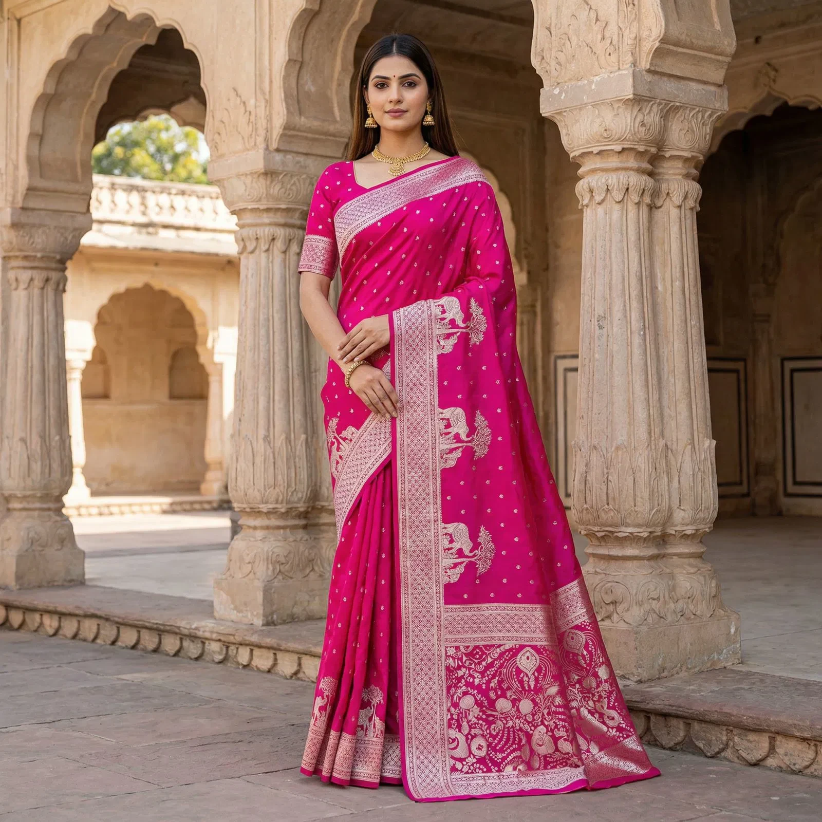 Mb 25 Gajraj Pure Banarasi Silk Zari Motifs Saree Callection