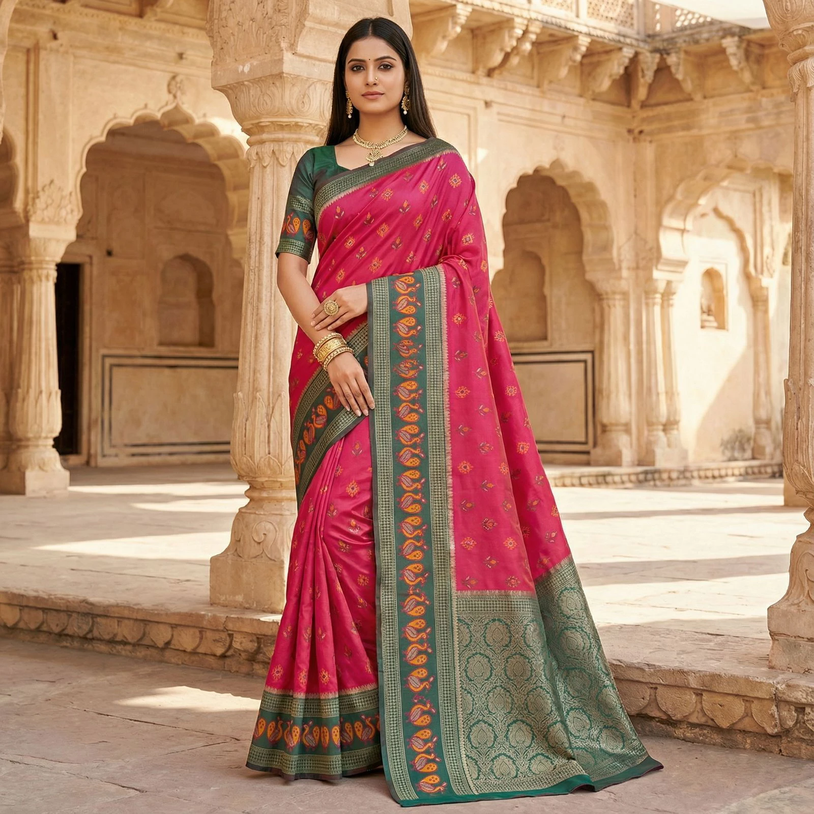 Mb 6134 Silk Blend Pochampalli Ikkat Saree Collection