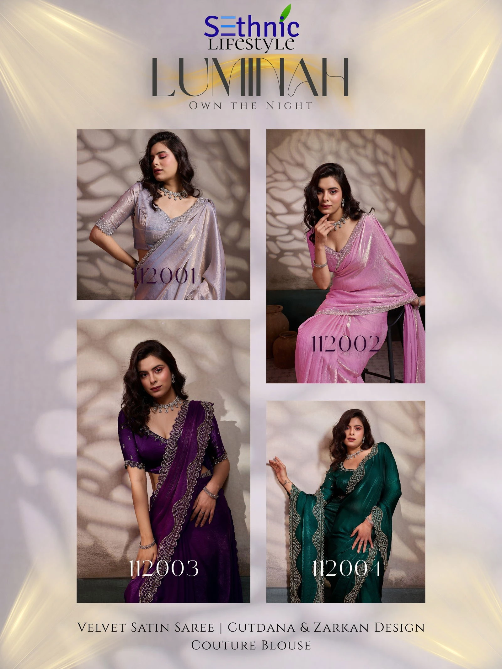 Sethnic Luminah Velvet Satin with Zarkan Border Party Wear Saree Collection