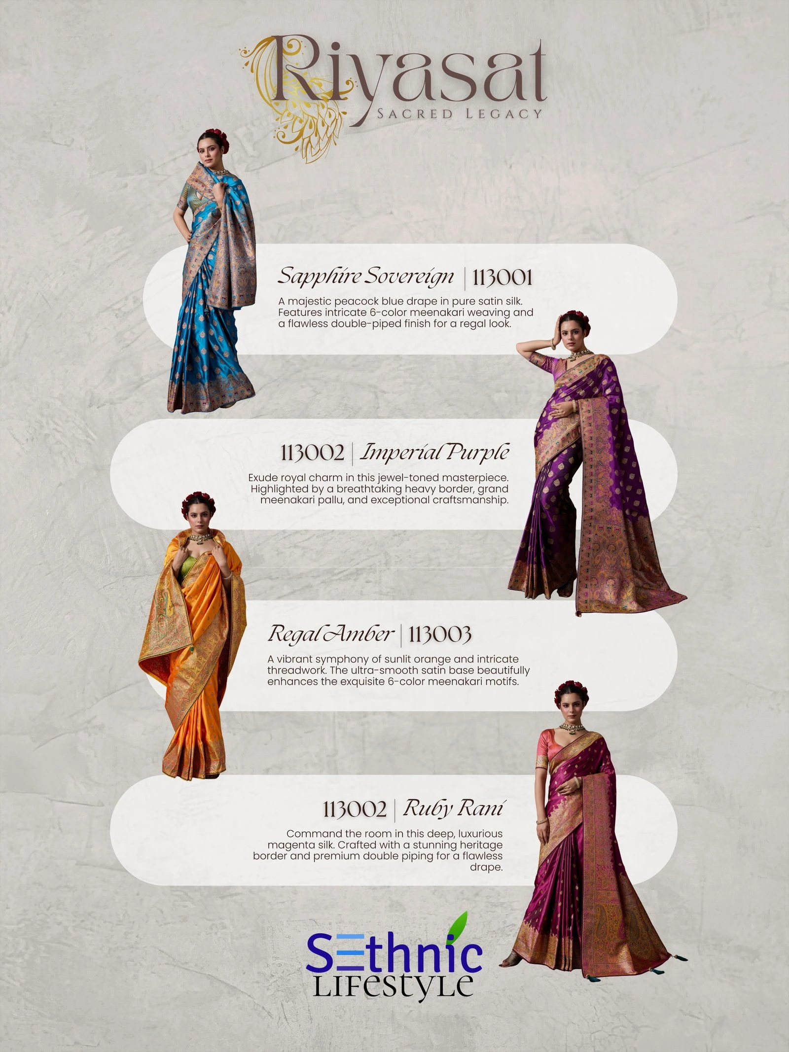 Sethnic Riyasat Makhmal Satin Silk Meenakari Traditional Wear Saree Collection