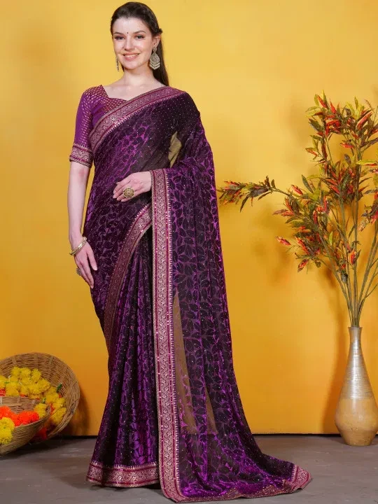 Swarosk Delta Paan Lycra with Lace Border Party Wear Saree Collection