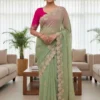 Vt 829 T Moss Chiffon Multi Thread Worked Fancy Saree Collection