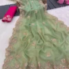 Vt 829 T Moss Chiffon Multi Thread Worked Fancy Saree Collection