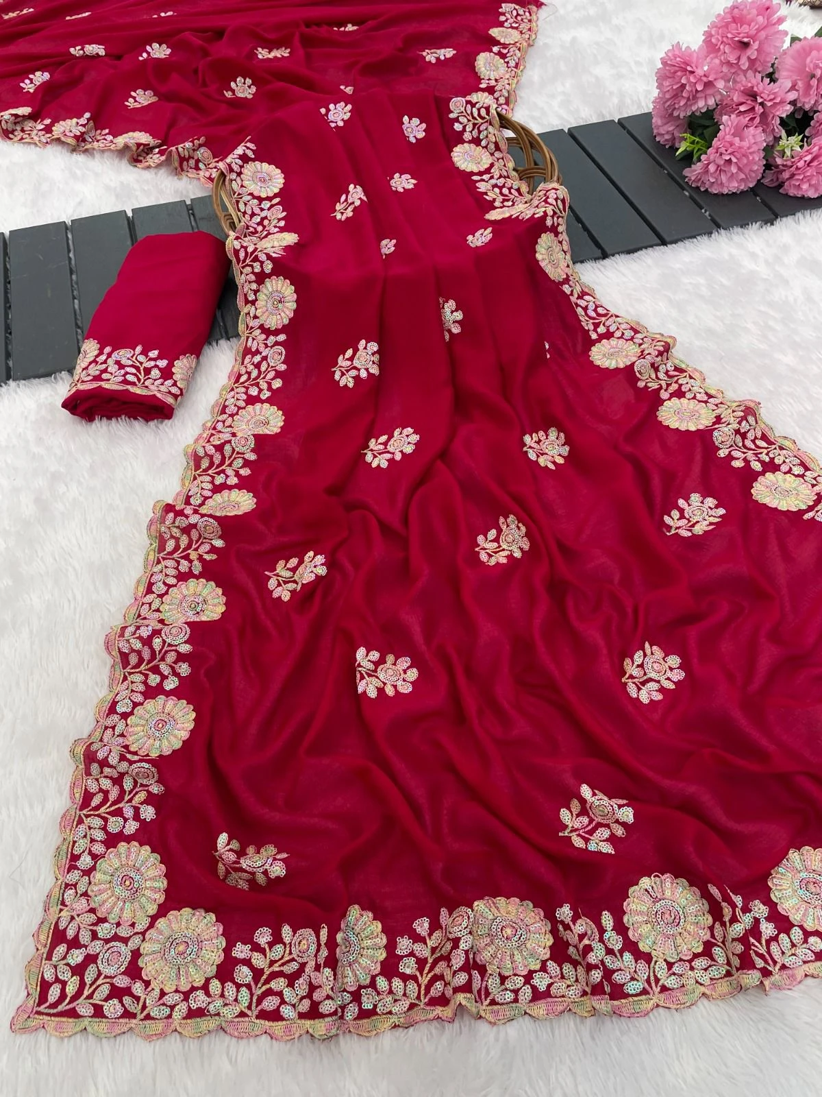 Vt 830 T Vichitra Embroidery Worked Wedding Wear Saree Collection