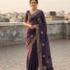 Vt 832 T Georgette Silk with Thread Coding Embroidery Worked Saree Collection