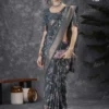 Apple Holland Silk 118 Silk Blend Charcoal Grey Printed Designer Saree Collection