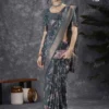 Apple Holland Silk 118 Silk Blend Charcoal Grey Printed Designer Saree Collection