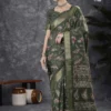Apple Holland Silk 118 Silk Blend Charcoal Grey Printed Designer Saree Collection