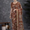 Apple Holland Silk 118 Silk Blend Charcoal Grey Printed Designer Saree Collection