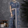 Apple Holland Silk 118 Silk Blend Charcoal Grey Printed Designer Saree Collection
