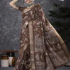 Apple Holland Silk 118 Silk Blend Charcoal Grey Printed Designer Saree Collection
