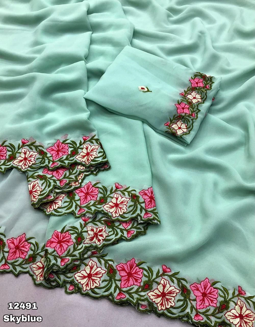 Arham Georgette Floral Multi Thread Worked Fancy Saree Collection