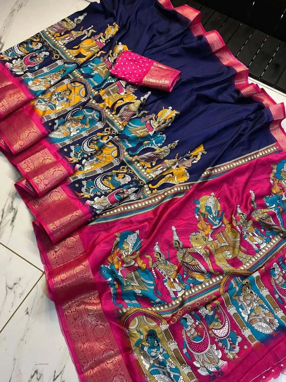 Freehand B D Dola Silk with Jacquard Border Fancy Saree Collection