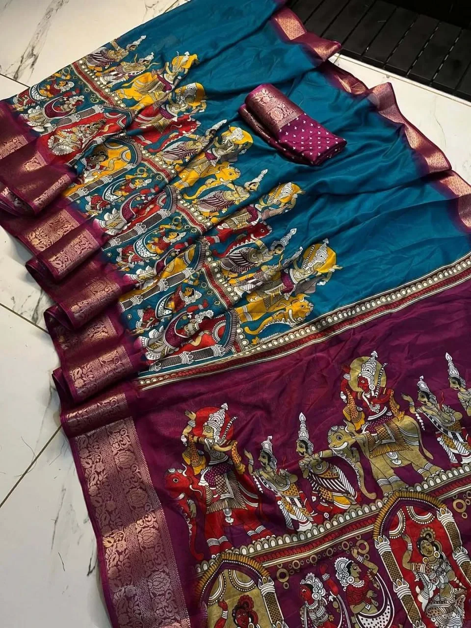 Freehand B D Dola Silk with Jacquard Border Fancy Saree Collection