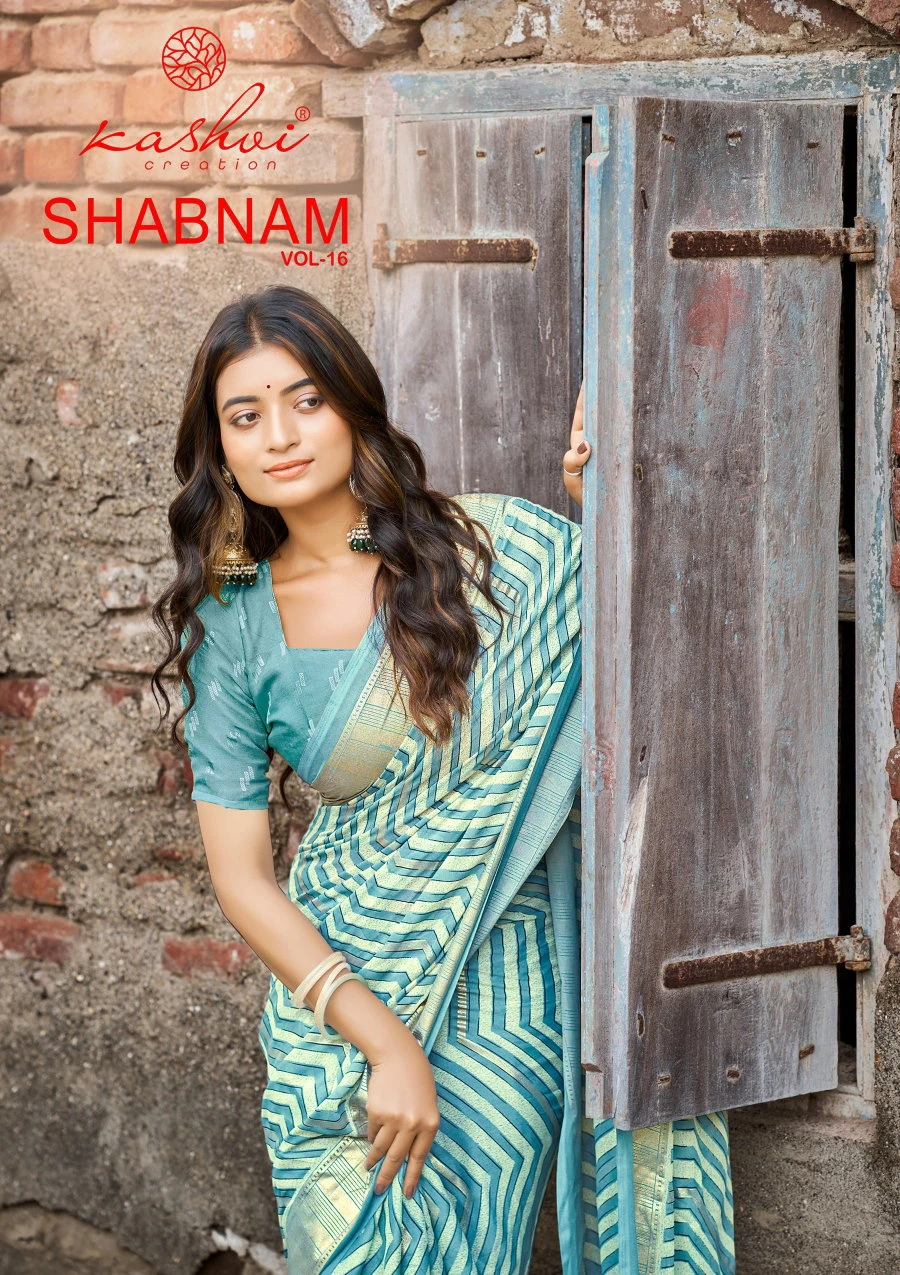 Kashvi Shabnam Vol 16 Dull Moss Foil Printed Saree Collection