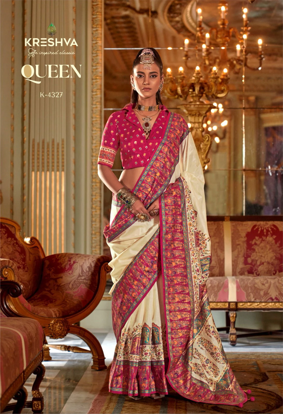 Kreshva Queen Pure Silk with Marmo Finish Designer Saree Collection
