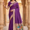 Mb 14 a Lustrous Organza Silk Woven Butti Motifs Work Saree Collection