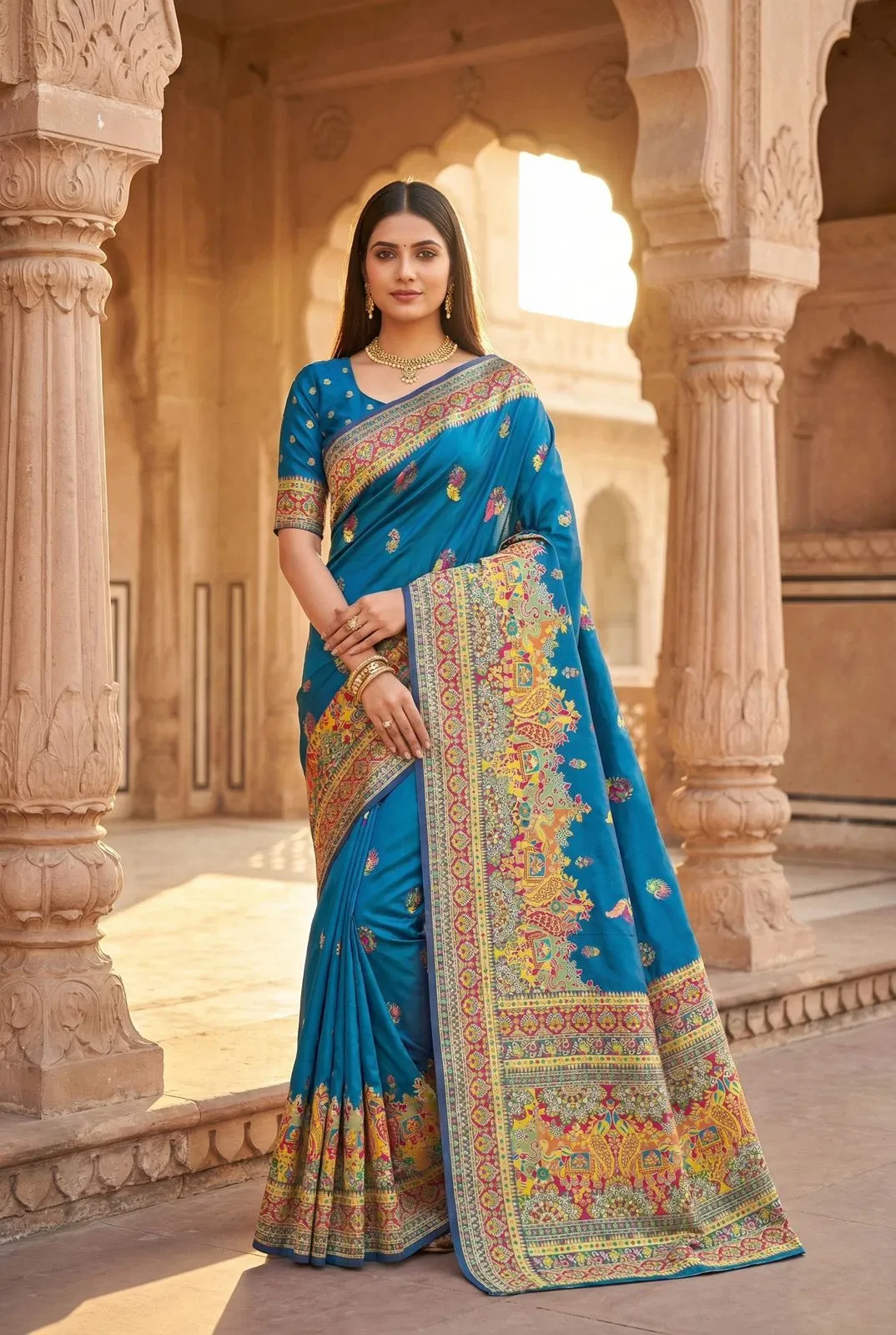 Mb 47 Pashmina Silk Floral Motifs Festival Saree Collection