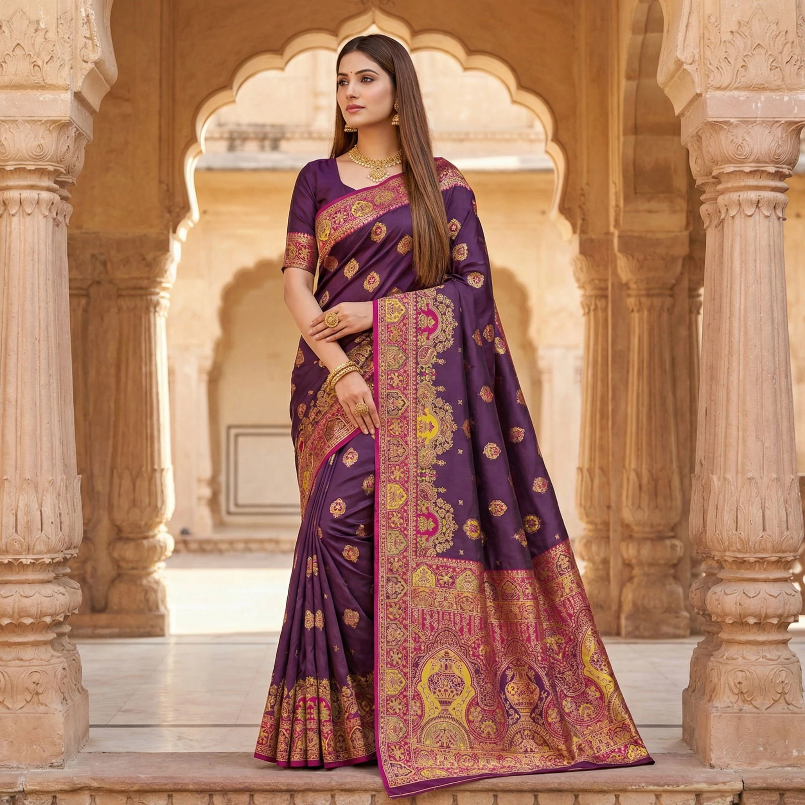Mb 56 Pashmina Paithani Silk Woven Motifs Saree Collection