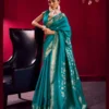 Rajtex Blue Taxi Satin Linen Handloom Weaving Silk Saree Collection