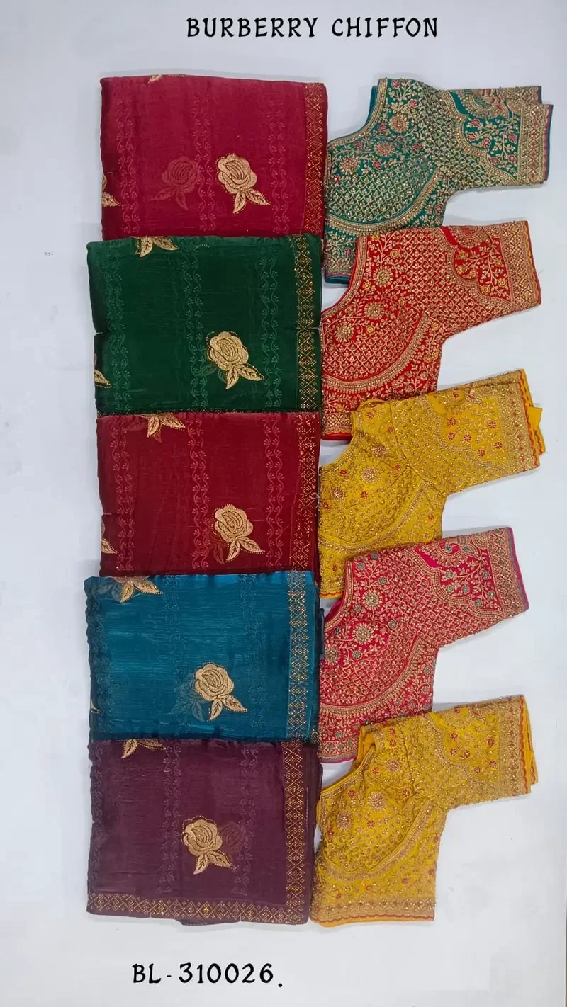 Ramrasiya Bl 310026 Burbery Chiffon Swaroski Worked Saree Collection