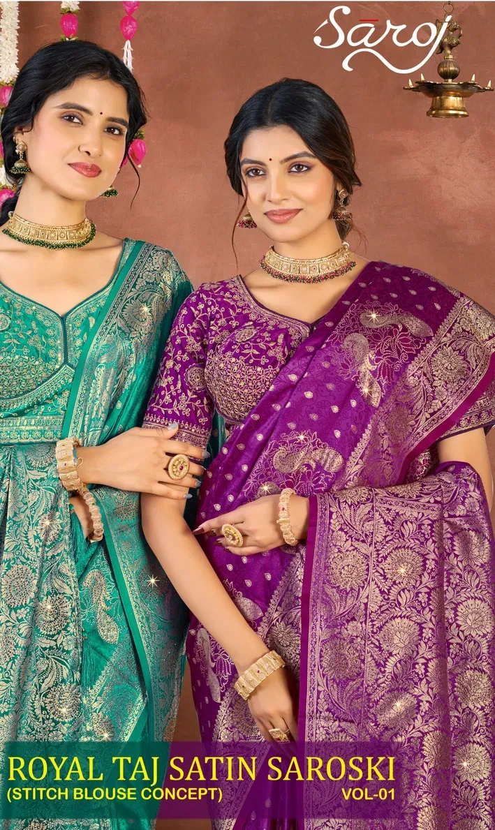 Saroj Royal Taj Satin Saroski Vol 1 Satin Silk Wedding Wear Saree Collection