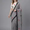 Scmg Check a Linen Woven Floral Printed Fancy Saree Collection