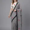 Scmg Check a Linen Woven Floral Printed Fancy Saree Collection