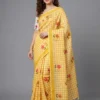 Scmg Check a Linen Woven Floral Printed Fancy Saree Collection
