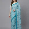 Scmg Check a Linen Woven Floral Printed Fancy Saree Collection