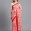 Scmg Check a Linen Woven Floral Printed Fancy Saree Collection
