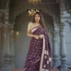 Soft Silk 6040 Linen Slab Weaving Worked Fancy Saree Collection