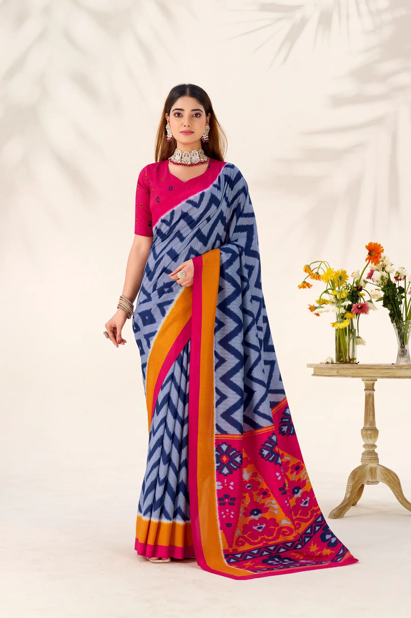 Taraa L 7043 Tasar Silk Zig Zag Printed Saree Collection